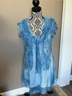 Blue Ruffle V-Neck Women's Dress Size S